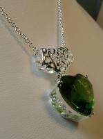 5ct Heart Green Peridot Sterling Silver 925 Filigree Chain Pendant 