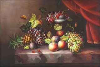 Hand Painted Oil Painting Still Life with Grapes, Pineapple & Pears 