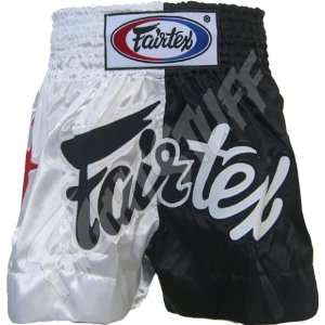  Fairtex Black and White Satin Muay Thai Shorts   Size L 