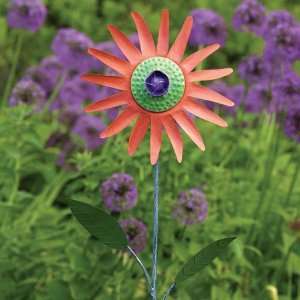    Hand Crafted Metal Staked Flower Spinner Red Patio, Lawn & Garden