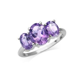 17ct. 3 Stone Natural Amethyst 925 Sterling Silver Ring  