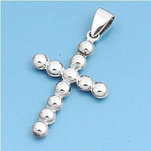   Silver Pendant   Cross   Beaded Pattern   32mm Pendant Height: Jewelry