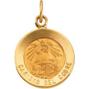  14K Yellow Gold Caridad Del Cobre Medal Pendant: Jewelry