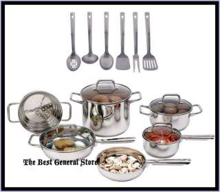   Steel Cookware and Utensil Set with Glass Lids Pots and Pans  