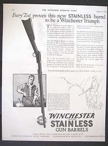 1926 WINCHESTER Stainless Steel Gun Barrels magazine Ad Model 62 .22 