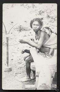 Native Woman BEAUTY rppc spinning Philippines ca 1915  