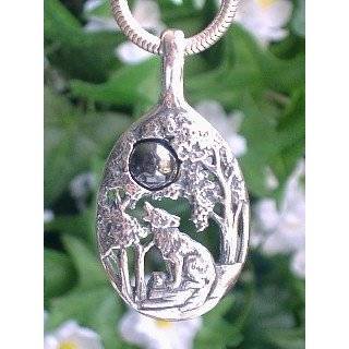  Sterling Silver Howling Wolf in Forest w/ Grey Hematite 