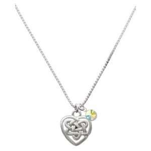  Small Silver Celtic Heart Knot Charm Necklace with AB 