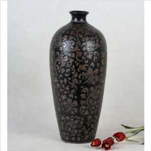 Ceramic Vase   Black Brown Floral