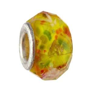   9mm) (Fits Troll too) ~ Yellow with Pink Rose and Green and Red Specks
