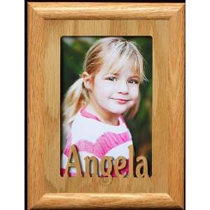  5x7 Angela ~ Portrait Laser Cut Oak PHOTO NAME FRAME 