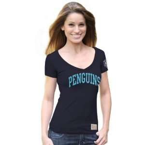   Penguins Ladies Navy Blue Deep V neck T shirt: Sports & Outdoors