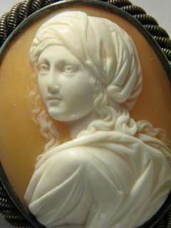   CARVED SHELL CAMEO PIN BROOCH BEATRICE CENCI GUIDO RENI c1860  
