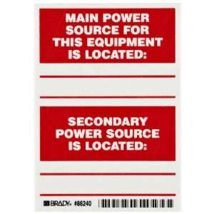   Red On White Color Main And Secondary Power Source Labels (Pack Of 5