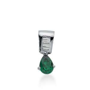   Diamond Emerald Pendant Pear Cut Channel Fashion 14k White Gold Chain