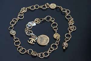 CHANEL *MEDALLION+CRYSTAL CC* Charm Brass Round Chain Link+Coin Belt 