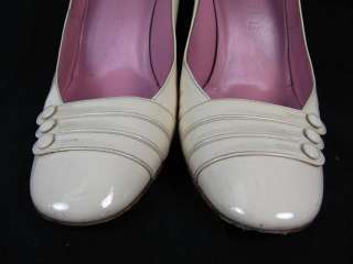 CELINE Cream Patent Leather Button Pumps Heels 8  