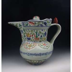 one Five colored Porcelain Monk hat Shaped Vine Pot, Chinese Antique 