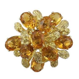 Captivating 18K Gold & Rich Honey Yellow Citrine Cluster Cocktail Ring 