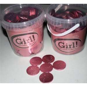 Its a Girl Pink Swiss Chocolate Coins Bucket of 144 Pieces:  