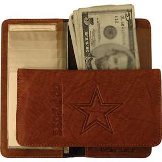 Embossed Brown Genuine Leather Checkbook Wallet   Dallas Cowboys   NEW 