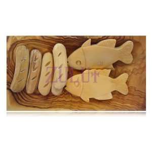  Olive Wood Hand Carved Bread And Fish 