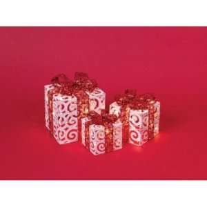 Mod Holiday White/Red Lighted Christmas Gift Boxes   Clear Lights 7 
