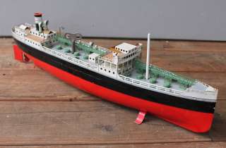 ANTIQUE Vintage Fleischmann German Tin Clockwork Wind Up Toy Esso Ship 