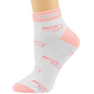  Seattle Seahawks Ladies White Pink All Over Team Logo Ankle Socks 