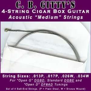 Acoustic Medium 4 String Cigar Box Guitar Strings   Open G 