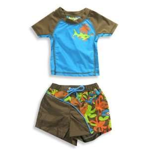 Make A Splash Swim Wear   Infant Boys 2 Piece Swimsuit, Teal, Brown 