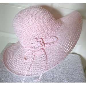  Tanday Floppy Beach Crocheted Straw Hat   Pink with Flower 
