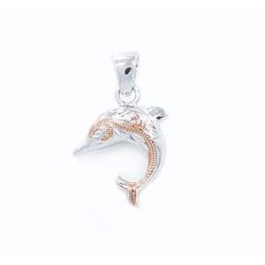   Solid 925 Sterling Silver Hand Carved Hawaiian Jewelry Dolphin Pendant
