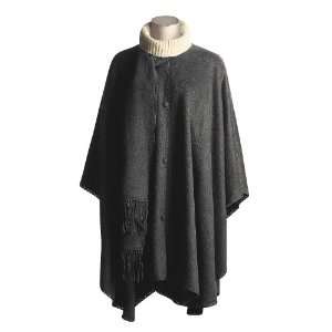  Black Long Alpaca Brushed Cape Cloak Poncho with Scarf One 