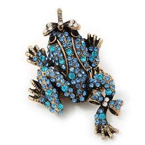  Sky Blue Swarovski Crystal Frog & Dragonfly Flex Ring In 