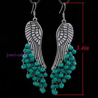  howlite turquoise bead Tibet silver wing chandelier dangle earrings