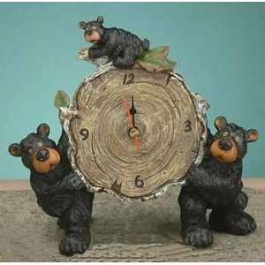 Black Bear Family Stump Clock Collectible Decoration Design Figurine 