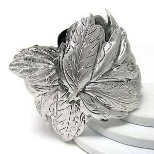  Silvery Frozen Leaves of Winter Antiqued Silvertone Cuff 