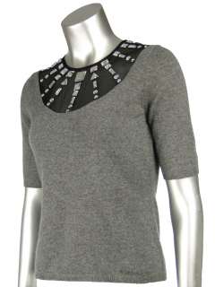 back closure jewelled sheer organza short sleeves rib knit trim brand 