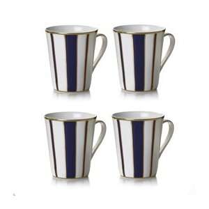  Mikasa Color Studio Blue/Gold Stripe Mug, Set of 4