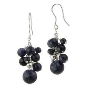    Sterling Silver Sodalite Bauble Drop French Wire Earrings Jewelry