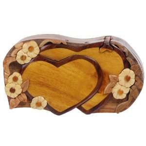   Wooden Double Heart Shape Secret Jewelry Puzzle Box: Home & Kitchen