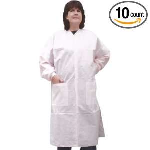 SMS White Color Labcoats with 3 Pockets and Snap Front   10 per pack 