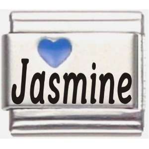  Jasmine Dark Blue Heart Laser Name Italian Charm Link 
