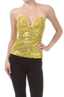 Sexy New Halter Gold Sequin Top Small Medium Large  