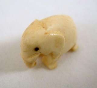Vintage Hand Carved Ox Bone Miniature Elephant Figurine  