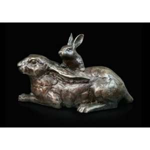   Ed Hot Cast Bronze Sculpture Medium Hare with Leveret: Home & Kitchen
