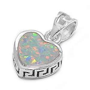   Sterling Silver & White Opal High Polish Edge Heart Pendant Jewelry
