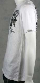 MONARCHY Mens v neck T Shirt White NEVER again Embroidered L  