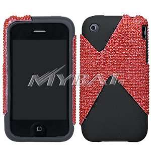   iPhone 3G iPhone 3G S Red Diamante Black Dual Phone Protector Cover